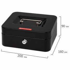 Ящик для денег, ценностей, документов, печатей, 90х160х200 мм, ключевой замок, черный, BRAUBERG, 291350