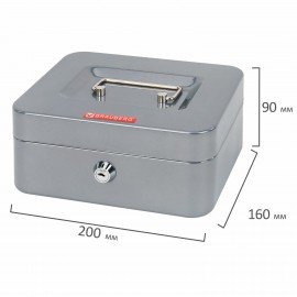 Ящик для денег, ценностей, документов, печатей, 90х160х200 мм, ключевой замок, серебристый, BRAUBERG, 291352