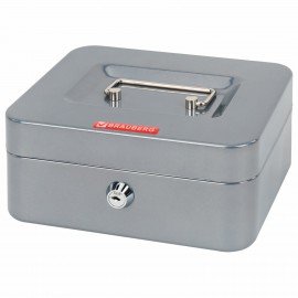 Ящик для денег, ценностей, документов, печатей, 90х160х200 мм, ключевой замок, серебристый, BRAUBERG, 291352