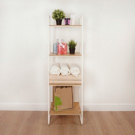 Стеллаж на металлокаркасе "Скандинавия-14", 450х385х1470 мм, 4 полки ЛДСП, белый/дуб, CТCП14 Б