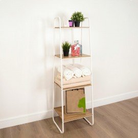 Стеллаж на металлокаркасе "Скандинавия-14", 450х385х1470 мм, 4 полки ЛДСП, белый/дуб, CТCП14 Б