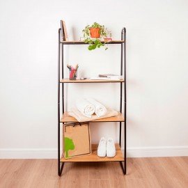 Стеллаж на металлокаркасе "Скандинавия-24", 650х385х1470 мм, 4 полки ЛДСП, черный/дуб, CТCП24 Ч