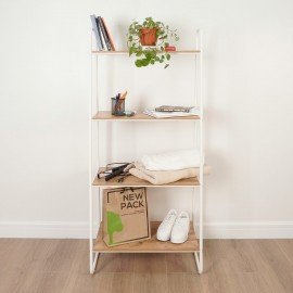 Стеллаж на металлокаркасе "Скандинавия-24", 650х385х1470 мм, 4 полки ЛДСП, белый/дуб, CТCП24 Б