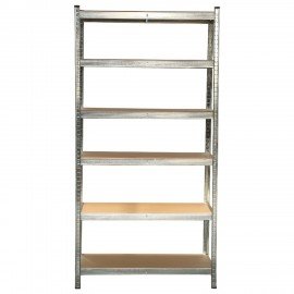 Стеллаж металлический BOOMHOUSE (БУМХАУС) безболтовой, в2000*ш1000*г500мм, 6 полок МДФ, серебристый, 291416