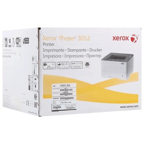 Принтер лазерный XEROX Phaser 3052NI А4, 26 стр./мин., 30000 стр./мес., Wi-Fi, сетевая карта, 3052V_NI