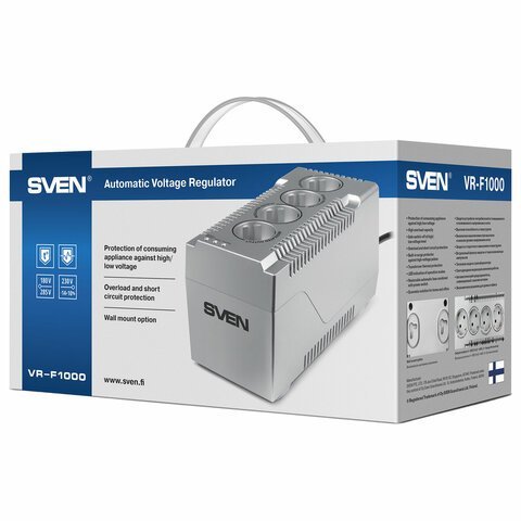 Стаблилизатор SVEN VR-F1000, 320 Вт, 184-285 В, 4 евророзетки, SV-018818