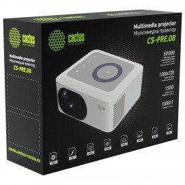 Проектор CACTUS CS-PRE.08B.WXGA, LCD, 1280x720, 16:9, 1500 лм, 1000:1, 0,5 кг, черный