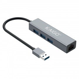 USB-хаб KG-096, USB-A 3.2, высокоскоростной, 4в1, 3хUSB-A 3.2, 1xRJ45, 120 мм, серый, KAIGO SMART, 355060