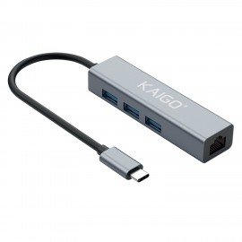 USB-хаб KG-096A, Type-C 3.2, высокоскоростной, 4в1, 3хUSB-A 3.2, 1xRJ45, 120 мм, серый, KAIGO SMART, 355061