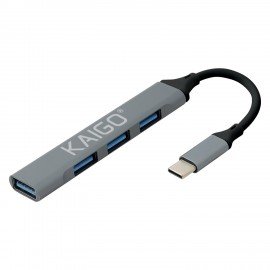 USB-хаб KG-088A, Type-C 3.2, высокоскоростной, 4в1, 1хUSB-A 3.2, 3xUSB-A 2.0, 60 мм, серый, KAIGO, 355063