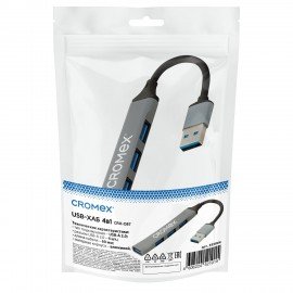 USB-хаб CRX-087, USB-A 2.0, 4в1, 4xUSB-A 2.0, 60 мм, серый, CROMEX, 355064