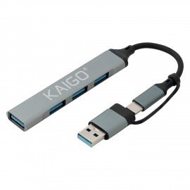 USB-хаб KG-088C, Type-C 3.2 + адаптер USB-A 3.2, высокоскоростной, 4в1, 1хUSB-A 3.2, 3xUSB-A 2.0, 60 мм, серый, KAIGO, 355065