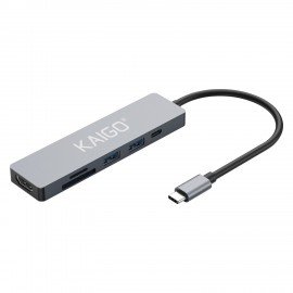 USB-хаб KG-153A, Type-C 3.2, высокоскоростной, 6в1, 1хUSB-A 3.2,1xUSB-A 2.0,2xSD/TF 2.0,1xHDMI,1xType-C PD 3.0, 150 мм, серый, KAIGO, 355068