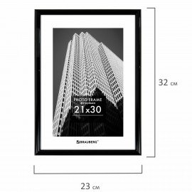 Рамка 21х30 см небьющаяся, багет 14 мм, пластик, BRAUBERG "Original", черная, 391229