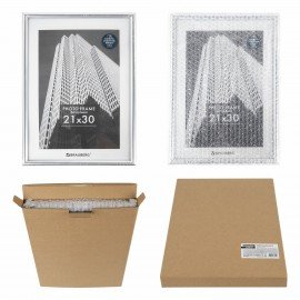 Рамка 21х30 см небьющаяся, багет 12 мм, пластик, BRAUBERG "Original", серебристая, 391231