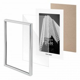 Рамка 21х30 см небьющаяся, багет 12 мм, пластик, BRAUBERG "Original", серебристая, 391231