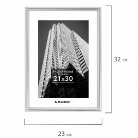 Рамка 21х30 см небьющаяся, багет 12 мм, пластик, BRAUBERG "Original", серебристая, 391231