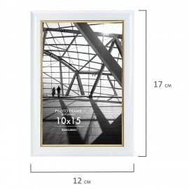 Рамка 10х15 см небьющаяся, багет 14,6 мм, пластик, BRAUBERG "Original Line", белая/золото, 391235