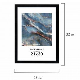 Рамка 21х30 см небьющаяся, КОМПЛЕКТ 4 шт., багет 16 мм МДФ, BRAUBERG "Basic", черная, 391259