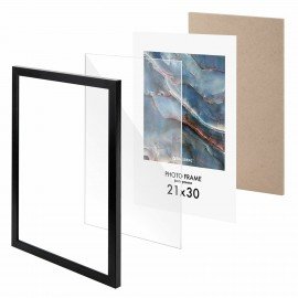 Рамка 21х30 см небьющаяся, КОМПЛЕКТ 4 шт., багет 16 мм МДФ, BRAUBERG "Basic", черная, 391259