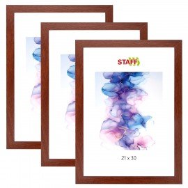 Рамка 21х30 см со стеклом, КОМПЛЕКТ 3 шт., багет 18 мм МДФ, STAFF "Grand", цвет итальянский орех, 391332