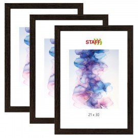 Рамка 21х30 см со стеклом, КОМПЛЕКТ 3 штуки, багет 18 мм МДФ, STAFF "Grand", цвет венге, 391333