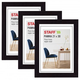 Рамка 21*30 см небьющаяся, КОМПЛЕКТ 3 штуки, багет 30 мм, МДФ, STAFF "Style", цвет венге, 391344