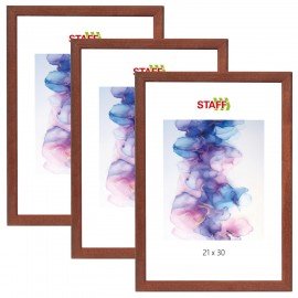Рамка 21х30 см со стеклом, КОМПЛЕКТ 3 штуки, багет 16 мм, дерево, STAFF "Sonata", цвет орех, 391387
