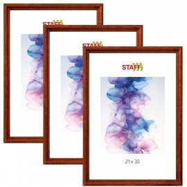 Рамка 21х30 см со стеклом, КОМПЛЕКТ 3 штуки, багет 17 мм, дерево, STAFF "Classic", темно-коричневая, 391390