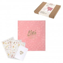 Фотоальбом-анкета детский 23*25 см, 32 листа, стикеры, открытка, конверт, розовый бархат, BRAUBERG, 391419