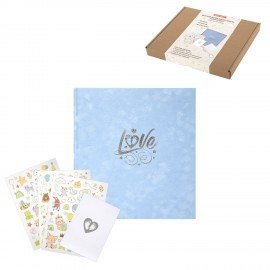 Фотоальбом-анкета детский 23*25 см, 32 листа, стикеры, открытка, конверт, голубой бархат, BRAUBERG, 391420