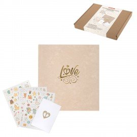 Фотоальбом-анкета детский 23*25 см, 32 листа, стикеры, открытка, конверт, бежевый бархат, BRAUBERG, 391421