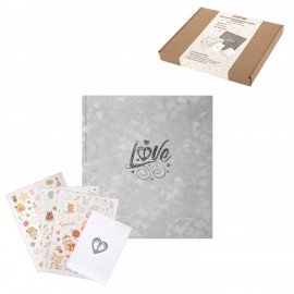 Фотоальбом-анкета детский 23*25 см, 32 листа, стикеры, открытка, конверт, серый бархат, BRAUBERG, 391422