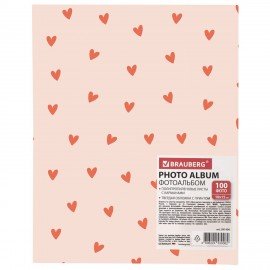 Фотоальбом BRAUBERG на 100 фото 10*15 см, твердая обложка, "Pink hearts", 391436