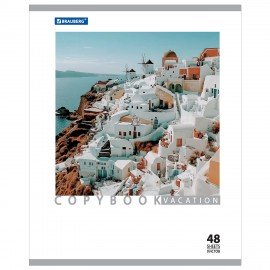 Тетрадь А5, 48 л., BRAUBERG скоба, клетка, обложка картон, КАНИКУЛЫ, 401819