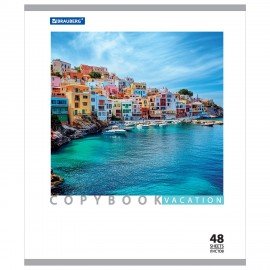 Тетрадь А5, 48 л., BRAUBERG скоба, клетка, обложка картон, КАНИКУЛЫ, 401819