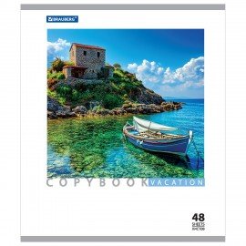 Тетрадь А5, 48 л., BRAUBERG скоба, клетка, обложка картон, КАНИКУЛЫ, 401819