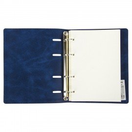 Тетрадь на кольцах А5 (180х220 мм), 120 листов, под кожу, клетка, BRAUBERG "Main", синий, 402005