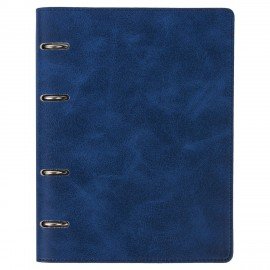 Тетрадь на кольцах А5 (180х220 мм), 120 листов, под кожу, клетка, BRAUBERG "Main", синий, 402005