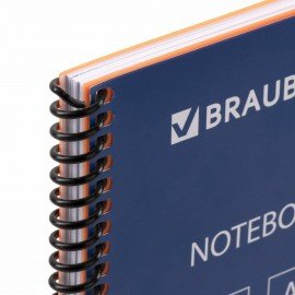 Тетрадь обложка пластик, А4, 80 л., спираль пластик, клетка, BRAUBERG "Metropolis", оранжевый, 403395