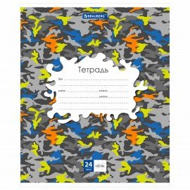 Тетрадь 24 л. BRAUBERG клетка, обложка картон, "КАМУФЛЯЖ", 403584
