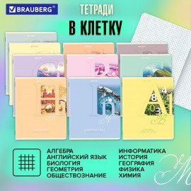 Тетради предметные, КОМПЛЕКТ 12 ПРЕДМЕТОВ, 48 листов, обложка картон, BRAUBERG, "ПАСТЕЛЬНАЯ", 404026