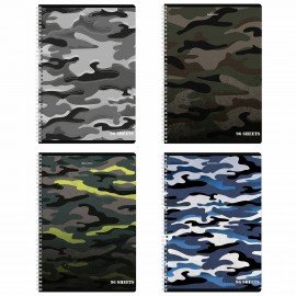 Тетрадь А4, 96 л., BRAUBERG, гребень, клетка, обложка картон, "Military", 404057