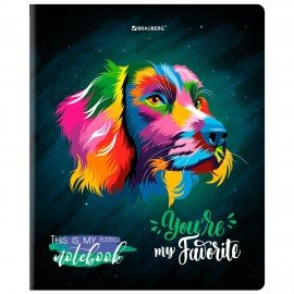 Тетрадь А5, 48 л., BRAUBERG, скоба, клетка, матовая ламинация, выборочный лак, "Animals Pop-Art" (микс в спайке), 404374
