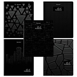 Тетрадь А5, 48 л., BRAUBERG, скоба, клетка, матовая ламинация, выборочный лак, "Black" (микс в спайке), 404375