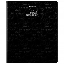 Тетрадь А5, 48 л., BRAUBERG, скоба, клетка, матовая ламинация, выборочный лак, "Black" (микс в спайке), 404375