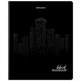 Тетрадь А5, 48 л., BRAUBERG, скоба, клетка, матовая ламинация, выборочный лак, "Black" (микс в спайке), 404375