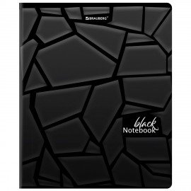 Тетрадь А5, 48 л., BRAUBERG, скоба, клетка, матовая ламинация, выборочный лак, "Black" (микс в спайке), 404375