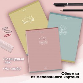 Тетради КОМПЛЕКТ 3 шт. А4, 96 л., BRAUBERG скоба, клетка, глянцевый лак, "Pastel", 404388