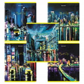 Тетради КОМПЛЕКТ 5 шт. А5, 48 л., BRAUBERG скоба, клетка, TWIN лак, "Night City", 404396
